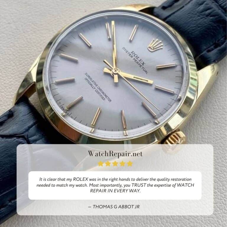 It is clear that my ROLEX was in the right hands to deliver the quality restoration needed to match my watch. Most importantly, you TRUST the expertise of WATCH REPAIR IN EVERY WAY._re